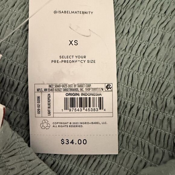 Isabel Maternity Long Sleeved Stretch Smocked Woven Shirt Blue Green Size XS NEW - Picture 5 of 8